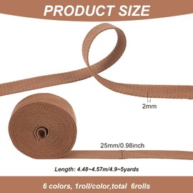 BENECREAT 30 yards 6 Colors Heavy Cotton Webbing, 1 inch(25mm) Wide Luxury Bag Strap High Density Webbing for Cloth Tote Bags Leash Straps DIY Accessories