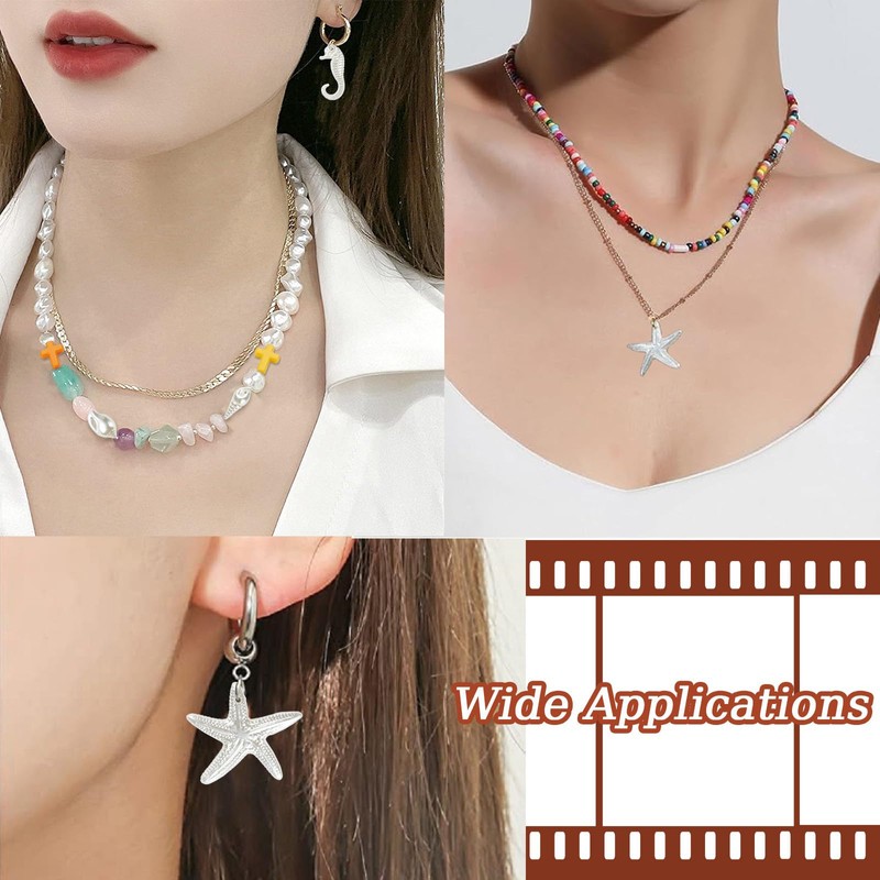 KitBeads 260Pcs Random White Marine Beads Seashell Seahorse Starfish Beads