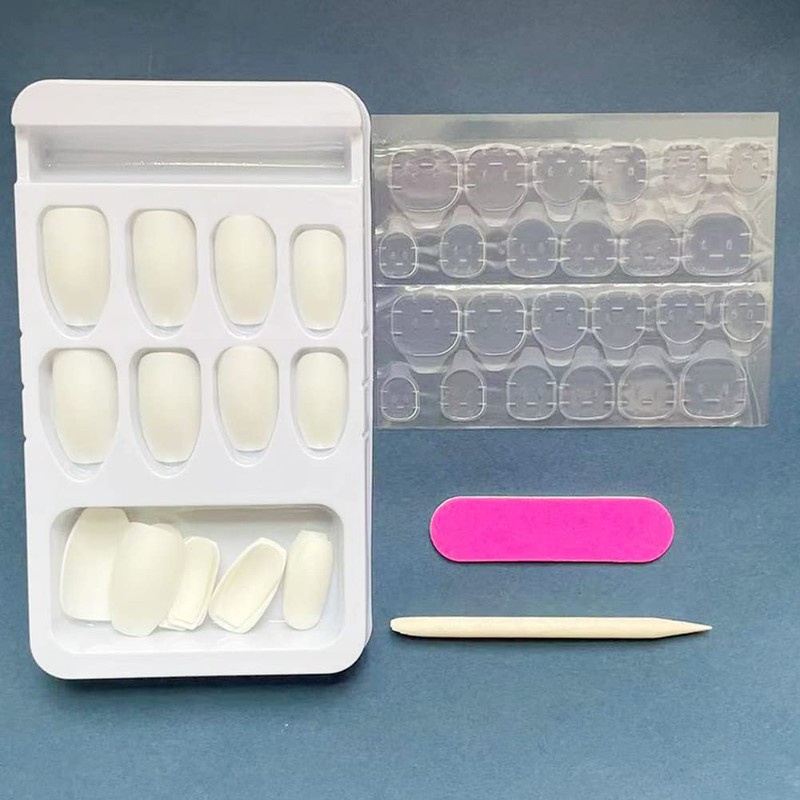 Carufin Pack of 24 White Matte False Nails Sticker Press