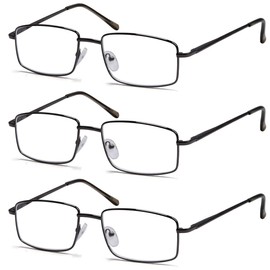 Eyekepper 3-pack Readers Rectangular Spring Temple Large Metal Reading Glasses Men Gunmetal +1.75