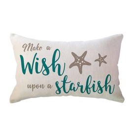ULOVE LOVE YOURSELF Beach House Decor Lumber Pillow Covers Make a Wish Upon a Starfish Starfish Cushion Covers Summer Holiday Beach Decorative Rectangular/Waist Pillowcases 12x20 inch