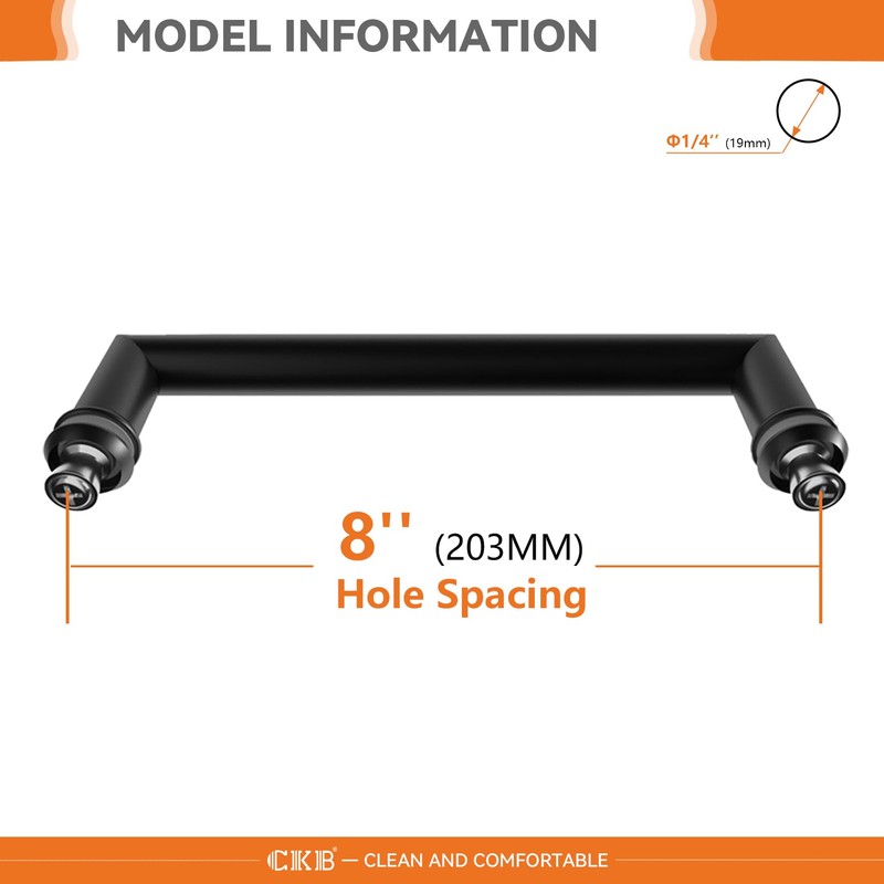 CKB 8" Shower Door Handle, Stainless Steel Shower Door Pull