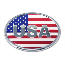 Elektroplate USA Flag Oval All Metal Chrome Emblem for Cars, Trucks, and All Auto | Universal Fit at 3.6" x 2.5" | Weatherproof