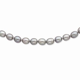 Solid 14k Yellow Gold White Gold 8 8.5mm Grey Freshwater Cultured Pearl Necklace Chain 18"
