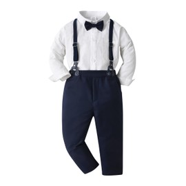 ALINTU - Conjunto de ropa de vestir con botones y pantalones, 12 meses a 8 años, 1# Azul marino, 7-8 Años