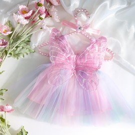 Ylsteed Newborn Photography Outfits Girls Fairy Wings Butterfly Sleeveless Tulle Dress Newborn Photography Props Baby Girl Elastic Waist Romper Dress and Headband Infant Photoshoot Outfits Multicolor