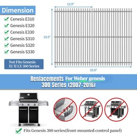 Htanch 7524 Grill Grates with 17.5 inch flavorizer bar and Heat Deflector Replacement for Weber Genesis Grill Parts 300 Series E-310 E-320 E-330 S-310 S-320 S-330 EP-320 ESP-310 ESP-320 Gas Grills