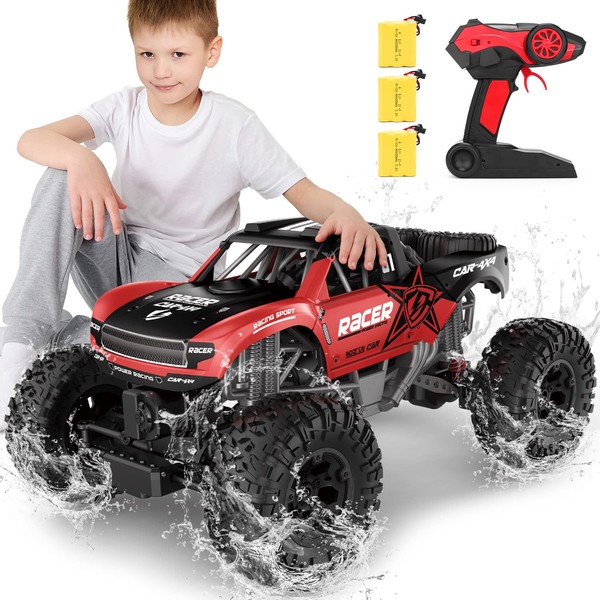 JONEALA RC Trucks 4x4 Offroad Waterproof - 1:12 Scale Large Amphibious Remote Control Car, Dual Motors Crawler Vehicle, Monster Truck Toys with 3 Rechargeable Batteries, Best Gift for Kids Adults