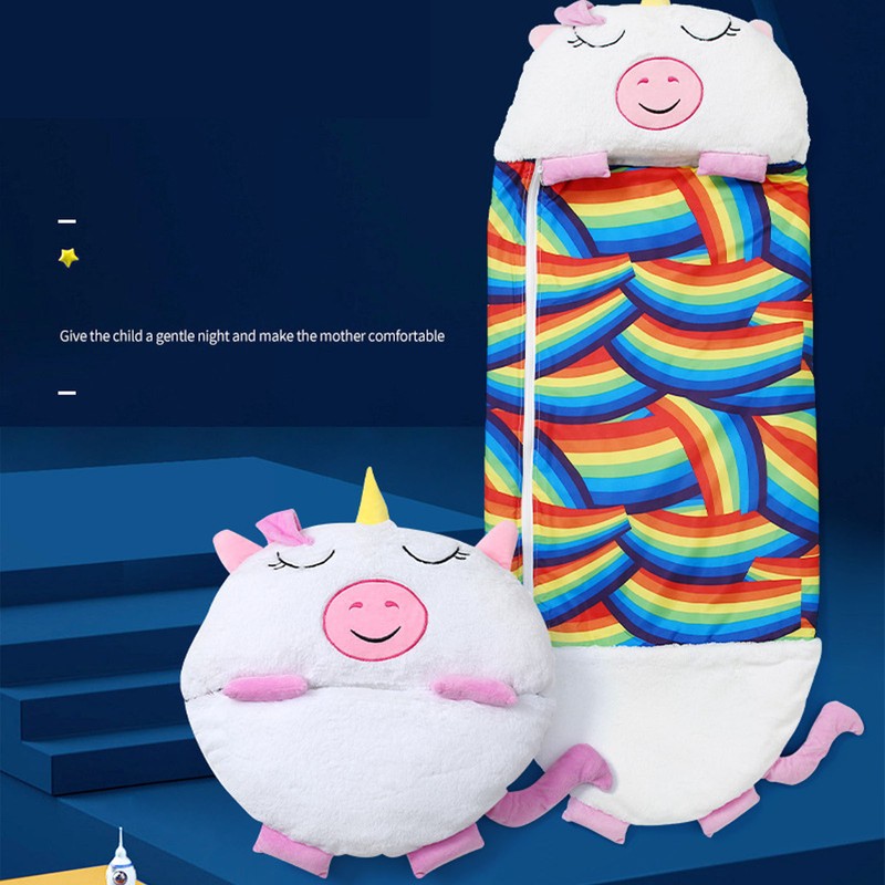 Kids Sleeping Bag Cartoon Animals Soft Plush Wearable Foldable Prevents