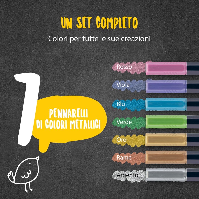 Securit Chalk Marker Set Metallic, Multi-Colour, Green/Blue/Purple/Pink/Brown/Gold/Silver; 7 Pieces, Small