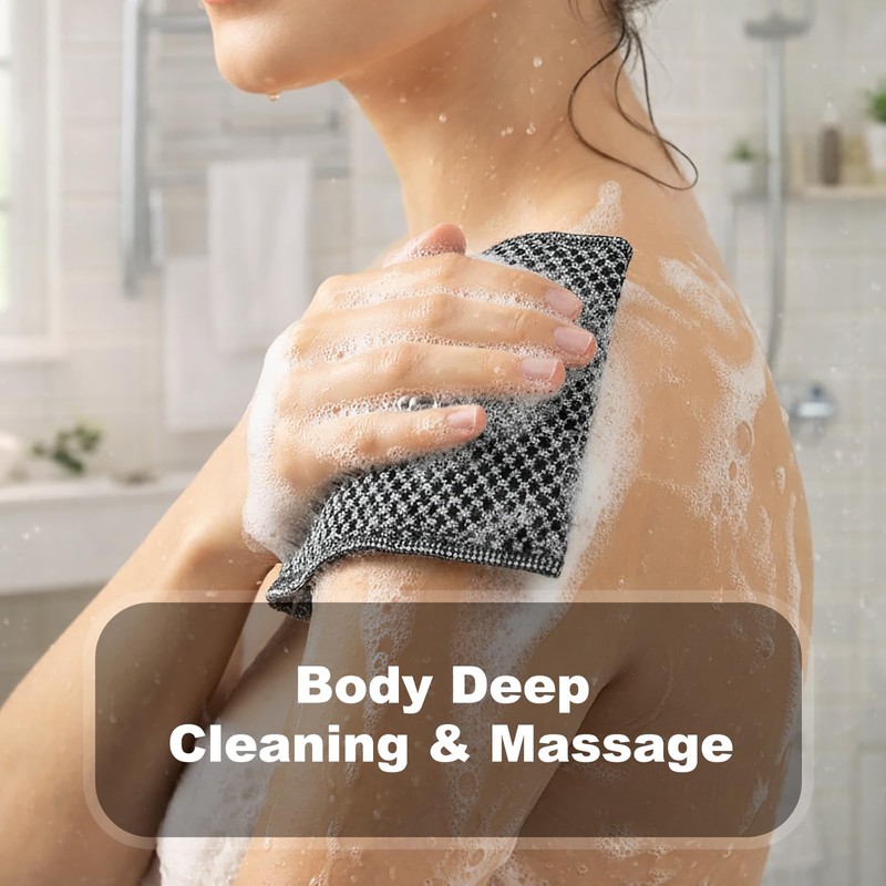 Blissal Exfoliating Antibacterial Shower Towel, Extra Long 100cm Dual-Sided Exfoliating