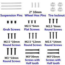 ShareGoo RC 16207 Screw Kit, Phillips Cross Head Screws 2x10mm Pins Locknut Suspension Pins Compatible with Hyper Go H16BM H16DR H16 MJX 16207 16208 16209 16210 1/16 RC Upgrade Parts