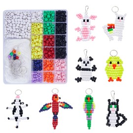 SUNNYCLUE 1 Box DIY 8 Sets Bead Pets Bead Animals Keychain Kit Video Tutorials 8mm Large Hole Pony Beads Farm Animal Shapes Duck Sheep Cow Panda Beaded Animal Key Chains Cord for DIY Crafts Gift