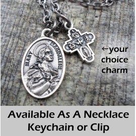 St. Mary Magdalene Necklace, Keychain or Clip, Patron Saint Confirmation Gift, Catholic Jewelry, Customize with Initial or Crystal Birthstone Option, Unisex Gift