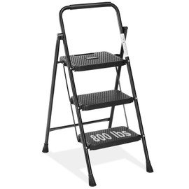 CIPACHO 3 Step Ladder, Portable Step Tools with Anti-Slip Pedal, Convenient Handgrip, Quick Folding Steel Ladder Sturdy Metal Supported Household Tools for Home/Office Work at Altitude
