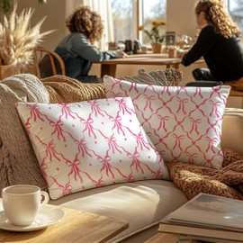 FITIE Pink Coquette Bow Lumbar Pillow Covers 12x20 Double-Sided Set of 2, Coquette Preppy Room Decor Aesthetic, Girly Bedroom Decor, Pink Preppy Throw Pillow Covers for Girls Bedroom Dorm Apartment