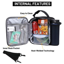 MIER Expandable Lunch Bag Insulated Lunch Box for Men Boys Teens to Work School Travel, Multiple Pockets Portable Lunchbox Bags with Shoulder Strap (Black/Red)