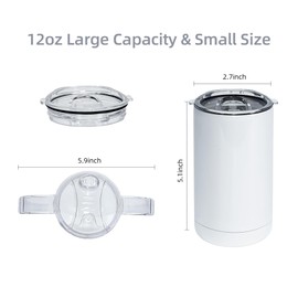 12 Oz Sublimation Sippy Cup, 30 Pack Kids Sublimation Tumblers with Handle, 2 Lids, Insulated Skinny Tumblers Blanks Stainless Steel Double Wall Vacuum Insulated Cups Gift for Water Milk Boys Girls