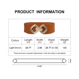 TOFBS Women's Wide Elastic Waist Belt Vintage Cinch Belt Fashion Golden Buckle Waist Belt for Dresses Evening Dress Pullover, light brown