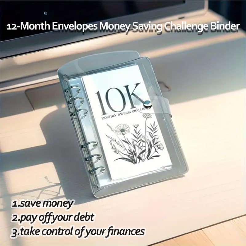 12-Month Envelopes Money Saving Challenge Binder,Budget Binder With Cash Envelopes,12