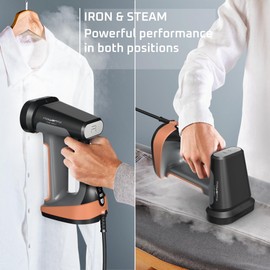Rowenta Iron Steamer for Clothes, 3in1 Hand Held Steamers, Clothing Steamer, Ironing, Lint Remover, 7.1 Oz Tank, 1875 Watts, Auto-Off, Black & Copper, DR8855