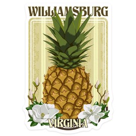Die Cut Sticker Williamsburg, Virginia, Colonial Pineapple, Contour Vinyl Sticker 3 to 6 inches, (Waterproof Decal for Cars, Water Bottles, Laptops, Coolers), Large