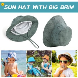 Happy Cherry- Baby Fisherman Caps Uv Protection Cotton Sun Hat UPF 50+ Girls Boys Fishing Hat Double-Sided Dinosaur Cartoon Print Breathable Protective Hat with Adjustable Strap 0-10 Years