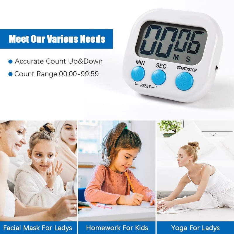 Digital Kitchen Timer Magnetic Backing Stand, Timers for Baking, Kitchen,