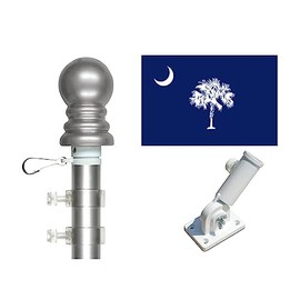 South Carolina 3x5 Outdoor Flag and Spinner Flagpole Set, Choose From all 50 State 3'x5' Flags with a Flag Pole, Includes State Flag, Flag Pole and Adjustable White Bracket (South Carolina)
