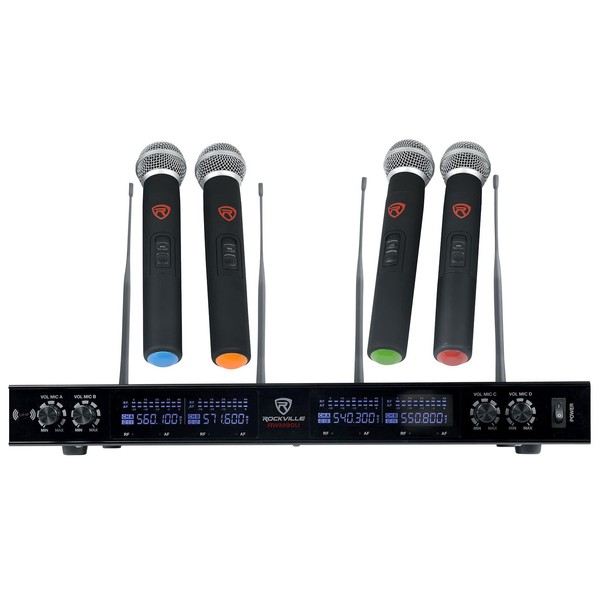 Rockville RWM90U Quad UHF Wireless Microphone System (4 Mics), LCD