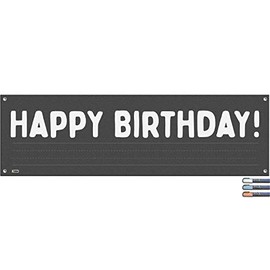 Cohas Blank Happy Birthday Banner includes 16 by 52 Inch Vinyl Banner with Metal Hanging Rings, Additional Text Guidelines, and 3 Pastel Markers