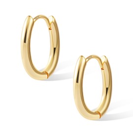 14K Gold Plated Sterling Silver Earrings Small Oval Hoop Earrings for Women Trendy Hypoallergenic Earrings Small Thick Huggie Hoops Earrings