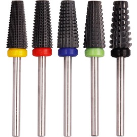 Wolfride 5Pcs 5 in 1 Ceramic Nail Drill Bit Set, 3/32" Shank Nail File Drill Bits Manicure Pedicure Remover Tools for Acrylic Gel Nails, Nail Polishing, Filing, and Shaping