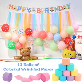 Crepe Paper 12 Rolls 25 m Colourful Crepe Ribbons Crepe Paper, 6 Colours Pastel Streamers Crepe Paper for DIY Wedding Birthday Party and Christmas Decoration