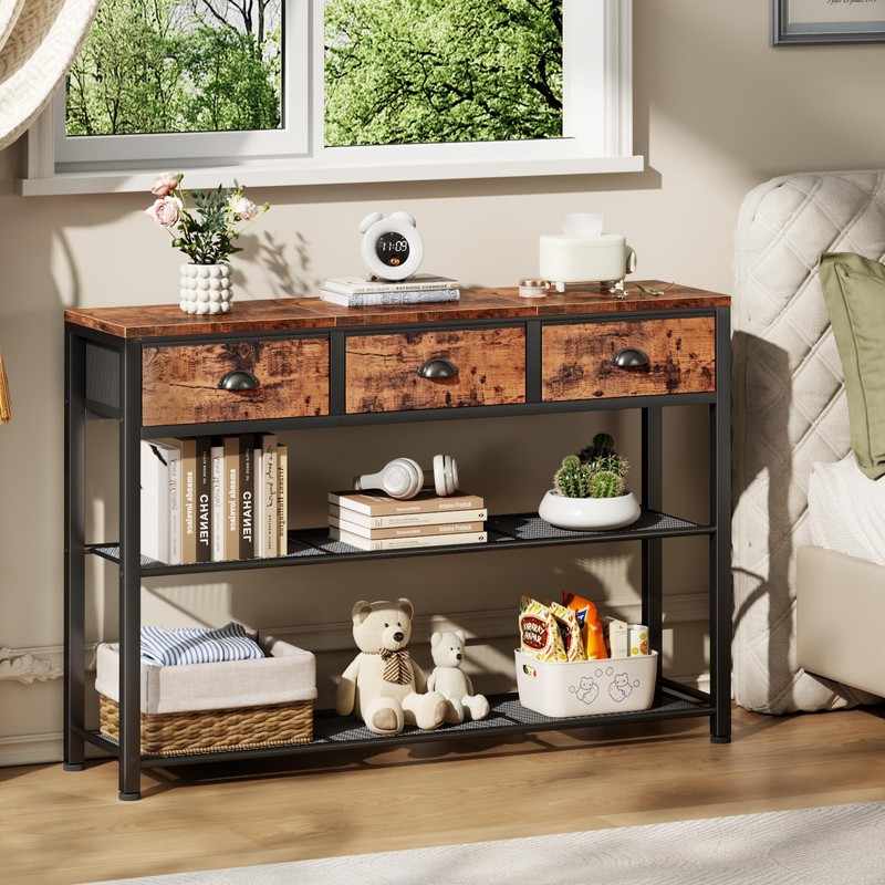 Furologee Entryway Table, 38'' Console Sofa Table with 3 Fabric