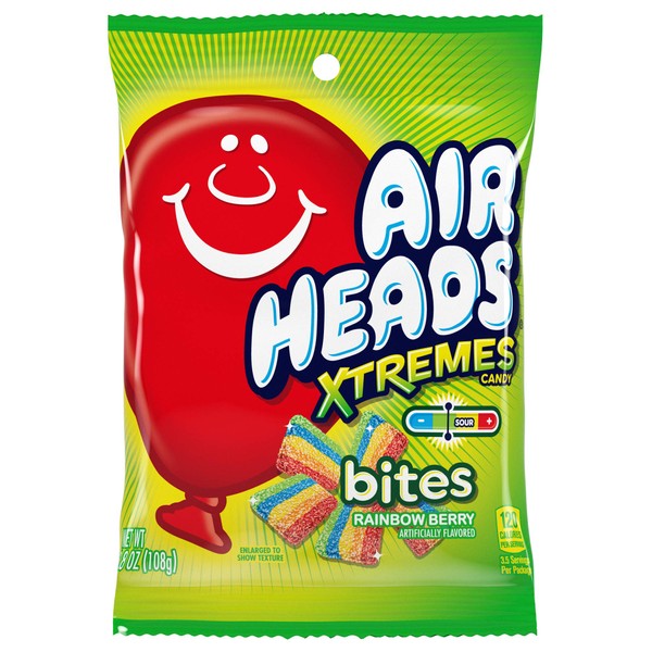 Airheads Candy Xtremes Bites Sweetly Sour, Rainbow Berry, Non Melting, Holiday, Party, Concessions, Pantry, 3.8 oz (Bulk Pack of 12)