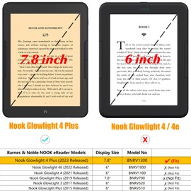 BOZHUORUI Case for 7.8" Nook GlowLight 4 Plus (2023) | Slim & Lightweight Design | Book Folio Style | Hard Back Shell | Premium PU Leather Cover (Black)