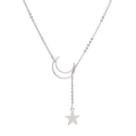 Moon and Star Necklace for Women Girls Silver Haif Moon Star Pendant Choker Necklaces for Women