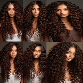 Chocolate Brown Deep Curly Weave Bundles Human Hair Color 4 Brown Kinky Curly Bundles Brazilian Human Hair Double Weft Remy Hair Extensions Wet and Wavy Bundles for Black Women 24 26 28 inch