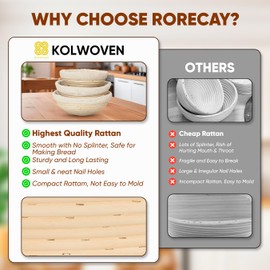 KOLNAMDINH Bread Proofing Baskets Set of 3, Round Shaped Dough Proofing Bowls Liners Perfect for Professional & Home Sourdough Bread Baking (Round - 8", 9", 10")