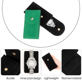 LUWOO 2 Pack Velvet Watch Travel Case for Men and Women, Portable Watch Pouch with Adjustable Cushion, Scratch-Proof Storage Organizer for Travel, Gift (Green, Black)