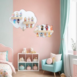YUXSM 2Pack Tonie Shelf Cloud for Toniebox,Magnetic Wooden Floating Shelves Compatible with Tonie Accessories, Characters & Figures, Display Collection(Pink)