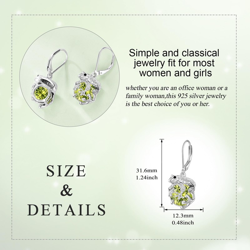 Frog Earrings with Birthstone 925 Sterling Silver Frog Drop Dangle