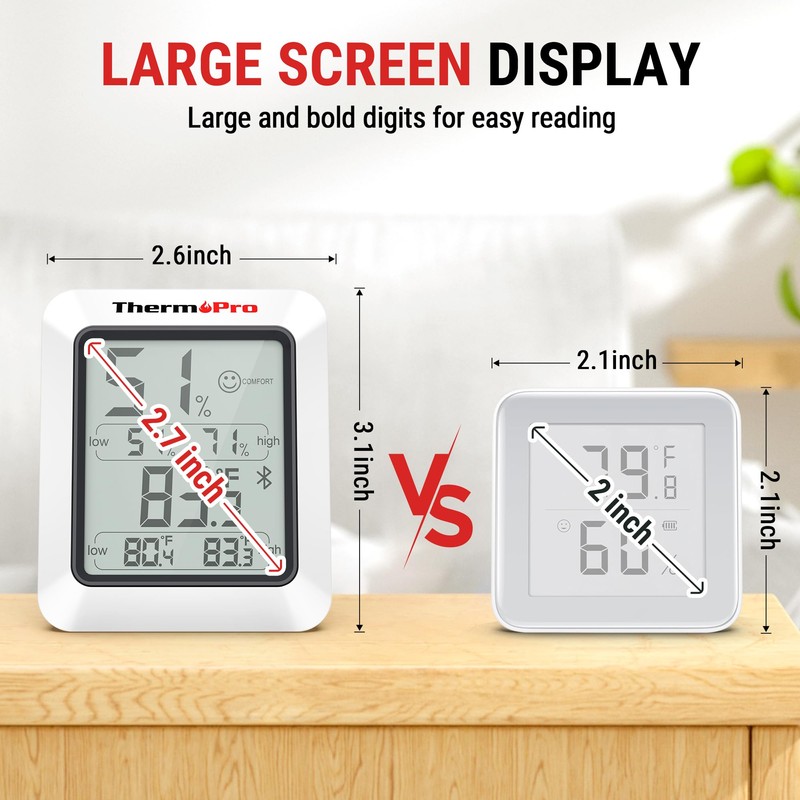 ThermoPro Hygrometer Thermometer for House TP350, Bluetooth Room Indoor Greenhouse