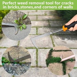 ROSYLEVE 2 x Weed Cutter with Handle, Manual Made of Stainless Steel for Removing Moss and Weeds in Paving Stone Grouts, Joint Scraper with Handle, Garden Tools, Weeding Tool (Orange)