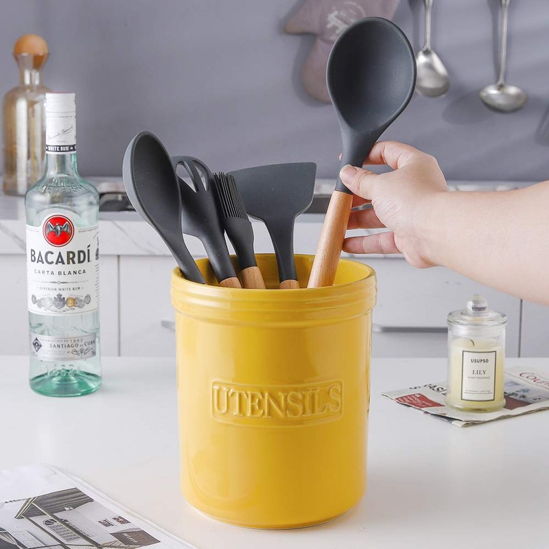 KOOV Cooking Utensil Holder, Large Ceramic Utensil Crock, Deep and