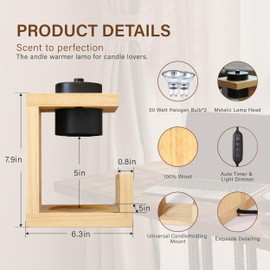 AIKUT Candle Warmer Lamp, with 2 Bulbs,Timer & Dimmer,Simple Natural Wood,Compatible Up to 4.5 inch Candles,for Home Scented and Décor，110-120V (Wood)
