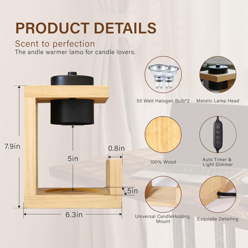AIKUT Candle Warmer Lamp, with 2 Bulbs,Timer & Dimmer,Simple Natural