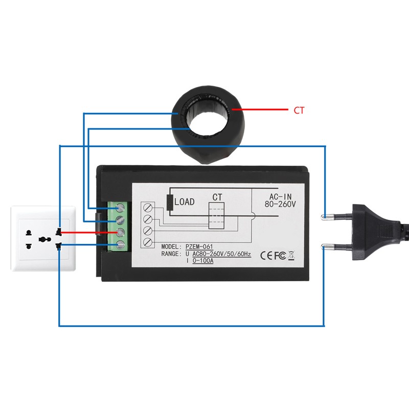 PEACEFAIR PZEM-061 LCD Voltage Current Power Energy Meter Voltmeter Ammeter