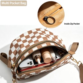 ATQCOL Checkered Crossbody Bag Bum Bags for Women Nylon Checkered Purse Fanny Pack Purse Spacious Handbags